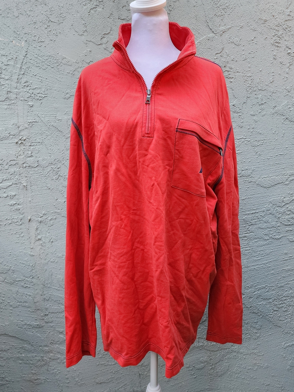Nautica Vintage Red Quarter Zip Mock Neck Pullover Sweater Zipper Pocket Men'sXL